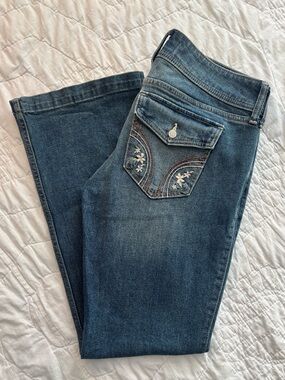 Hollister Dark Blue Bootcut Jeans with Embroidered Back Pocket